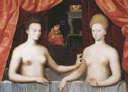 School of Fontainebleau Gabrielle d'Estrees and One of her Sisters in the Bath (mk08) oil on canvas